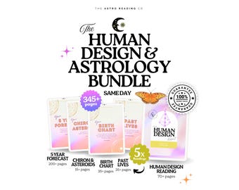 Astrology Reading Bundle, Human Design Report + Birth Chart + 5 Year Predictions + Past Lives Reading + Chiron Asteroids, Birth Chart Gift