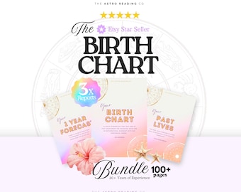 Birth Chart Bundle, Personalized Astrology Reading Mega Bundle, Natal Chart Report, 1 Year Forecast & Past Life Analysis, Ready Same Day