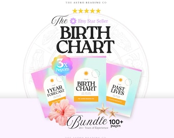 Birth Chart Bundle, Personalized Astrology Readings, Zodiac Natal Chart Report, 1 Year Forecast & Past Life, Gift For Astrology Lover