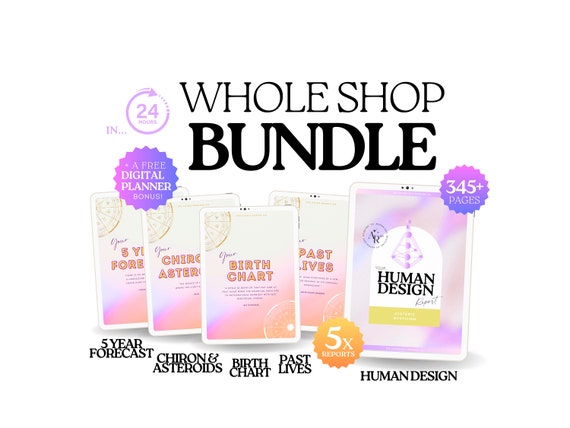 Astrology Reading Bundle, Human Design Report + Birth Chart + 5 Year Predictions + Past Lives Reading + Chiron Asteroids, Birth Chart Gift