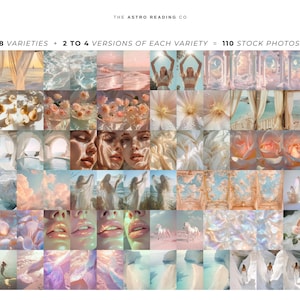 May include: A collage of 38 different images, each with 2 to 4 variations, totaling 110 stock photos. The images feature a variety of themes, including nature, beauty, and spirituality. The images are all in a soft, pastel color palette and have a dreamy, ethereal feel.