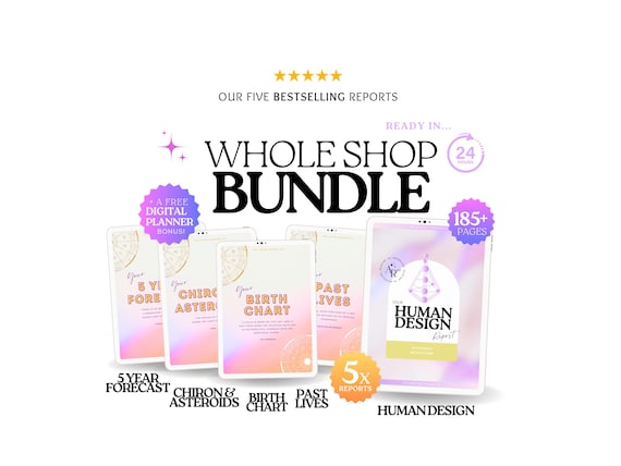 Astrology Reading Bundle, Human Design Report + Birth Chart + 5 Year Predictions + Past Lives Reading + Chiron Asteroids, Birth Chart Gift