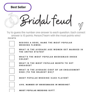 Bridal Feud Printable Game for a Bridal Shower party