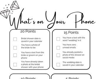 Bridal What's on Your Phone Game, Bridal Shower Game, Instant Download, Printable, Wedding Game, Bridal Shower Games