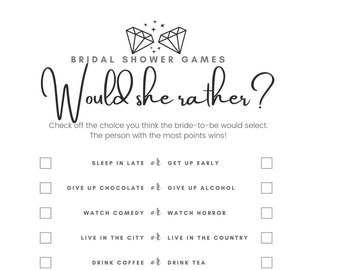 Would She Rather Bridal Shower Game, Newlywed Games printable PDF