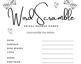 Bridal Shower Games Printable, Wedding Word Scramble Printable, Printable Minimalist Bridal Shower Puzzle, Instant Download,