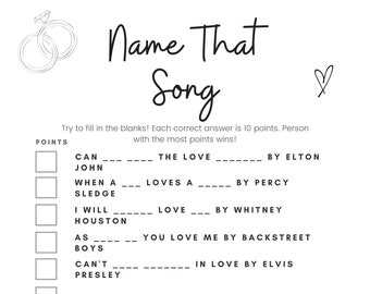 Bridal Shower Game, Guess the Love Song Game, Name that Tune, Printable Bridal Shower Games, Bridal Shower Game Long Song,