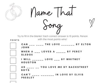 Bridal Shower Game, Guess the Love Song Game, Name that Tune, Printable Bridal Shower Games, Bridal Shower Game Love Song,