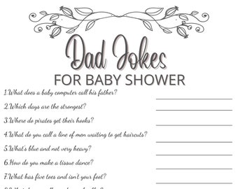 Dad Jokes Baby Shower Game, Simple Black and White Gender Neutral Printable, Baby Shower Game