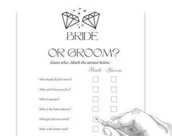 Bride and Groom Trivia Bridal Shower Game, Bridal Shower Games, Black Script He Said She Said Bride or Groom Game