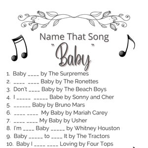 Name That Song Baby Trivia, Baby Shower Game, Simple Black and White Gender Neutral Printable