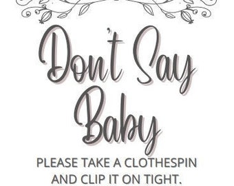 Instant Download Don't Say Baby Game Sign, Don't Say Baby Printable, Don't Say Baby Game, Clothespin Game