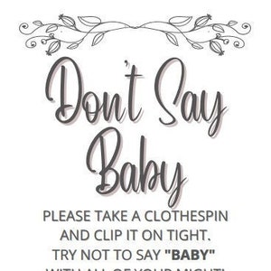 Instant Download Don't Say Baby Game Sign, Don't Say Baby Printable, Don't Say Baby Game, Clothespin Game image 1