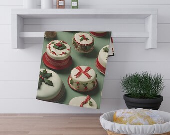 Retro Elegant Tea Cakes Kitchen Towels for Christmas,  Festive Home Decor, Kitchen Towel