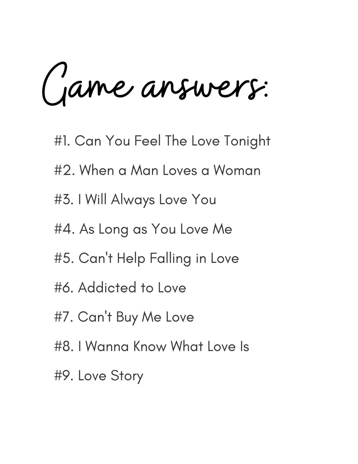Bridal Shower Game Guess the Love Song Game Name That Tune - Etsy