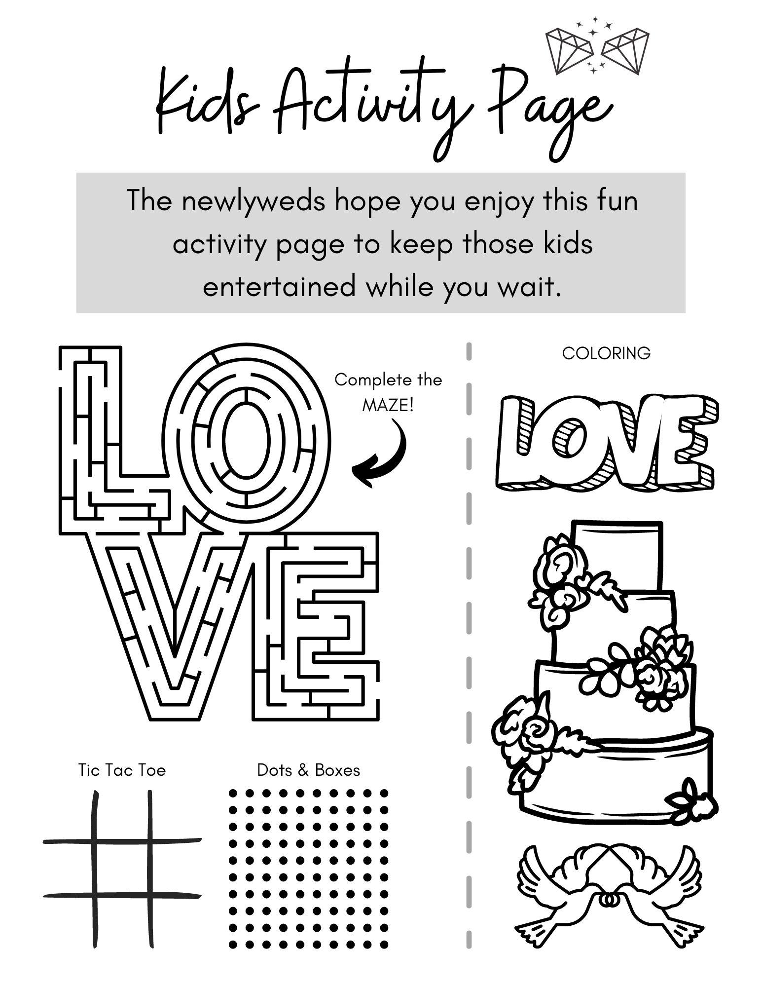 Coloring Page for Wedding Reception / Bridal Shower - Wedding ...