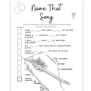 Bridal Shower Game, Guess the Love Song Game, Name That Tune, Printable ...