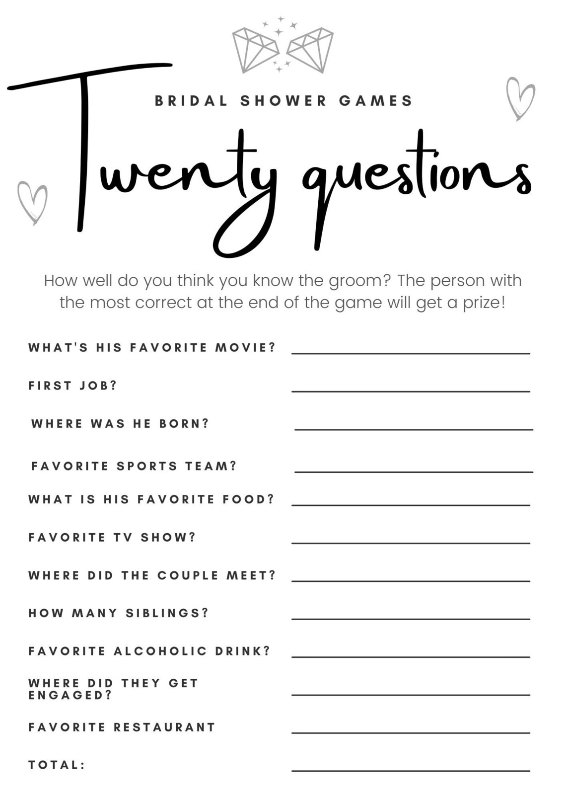 Bride Trivia Bridal Shower Game, Groom Trivia Game, Bridal Shower Games, Digital Printable PDF