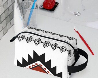 Trendy Aztec Print Zipper Pouch in Red and Black, Geometric Makeup Bag, Box bag, Toiletry Bag