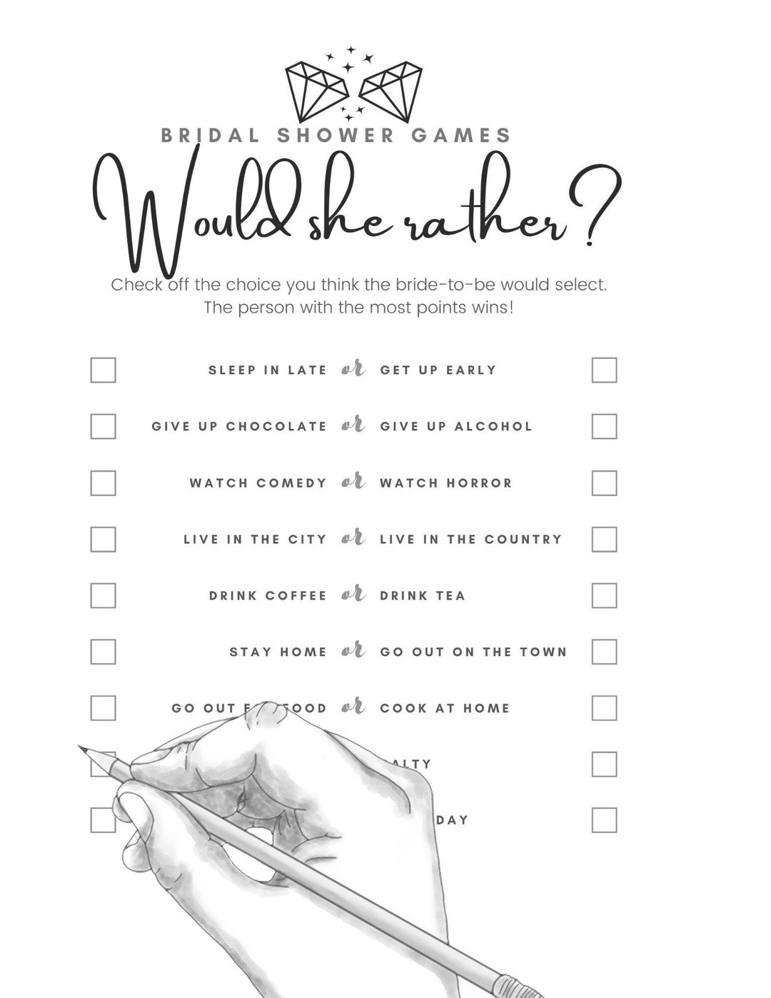 Would She Rather Bridal Shower Game Newlywed Games Printable - Etsy