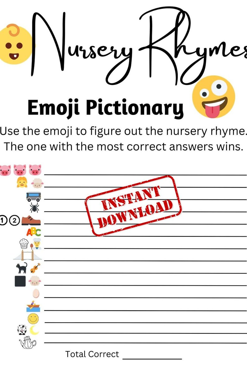 Baby Shower Emoji Pictionary Game, Baby Shower Game, Nursery Rhymes ...