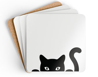 Whimsical Cat Cork Coasters, Fun and Functional Drink Protectors, Corkwood Coaster Set