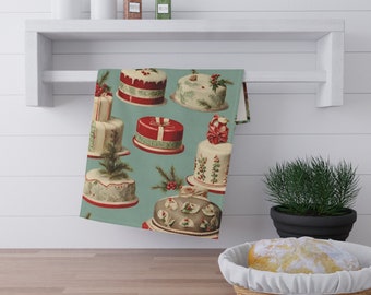 Retro Christmas Cakes Kitchen Towels for Christmas - Festive Home Decor, Kitchen Towel