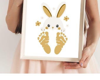 Baby Footprint Art Easter, Easter Footprint Art Craft, Easter Craft Toddlers, Heartwarming Somebunny Loves You Keepsake Print