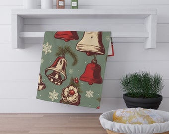 Christmas Kitchen Hand Towels with Vintage Bells - Holiday Dining Essentials, Kitchen Towel