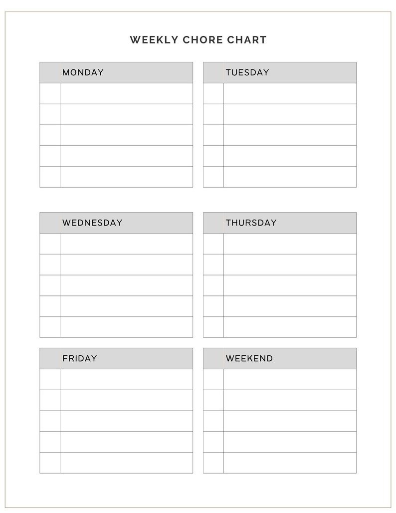 Family Chore Chart Printable Weekly Chore List Kids, Adults Chore Chart ...
