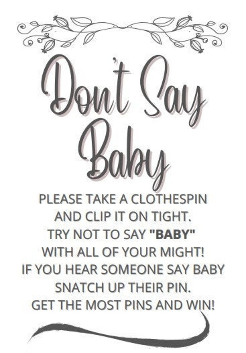 Instant Download Don't Say Baby Game Sign, Don't Say Baby Printable, Don't Say Baby Game, Clothespin Game image 1