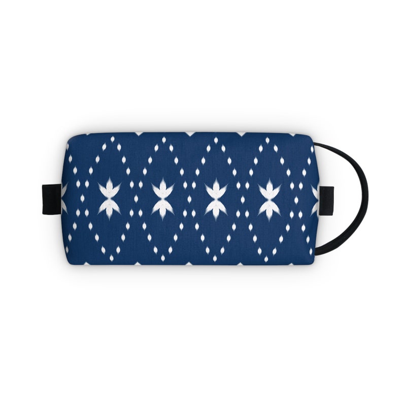 Trendy Aztec Print Zipper Pouch in Blue and White, Geometric Makeup Bag, Toiletry Bag image 7