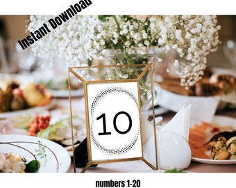Printable Table Numbers 1–20, Modern Minimalist Table Numbers, Wedding & Event Table Decor, Black and White, Instant Download