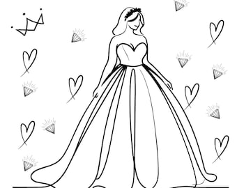 Wedding Activities for Kids, Decorate the Dress - Coloring Page for Wedding Reception / Bridal Shower