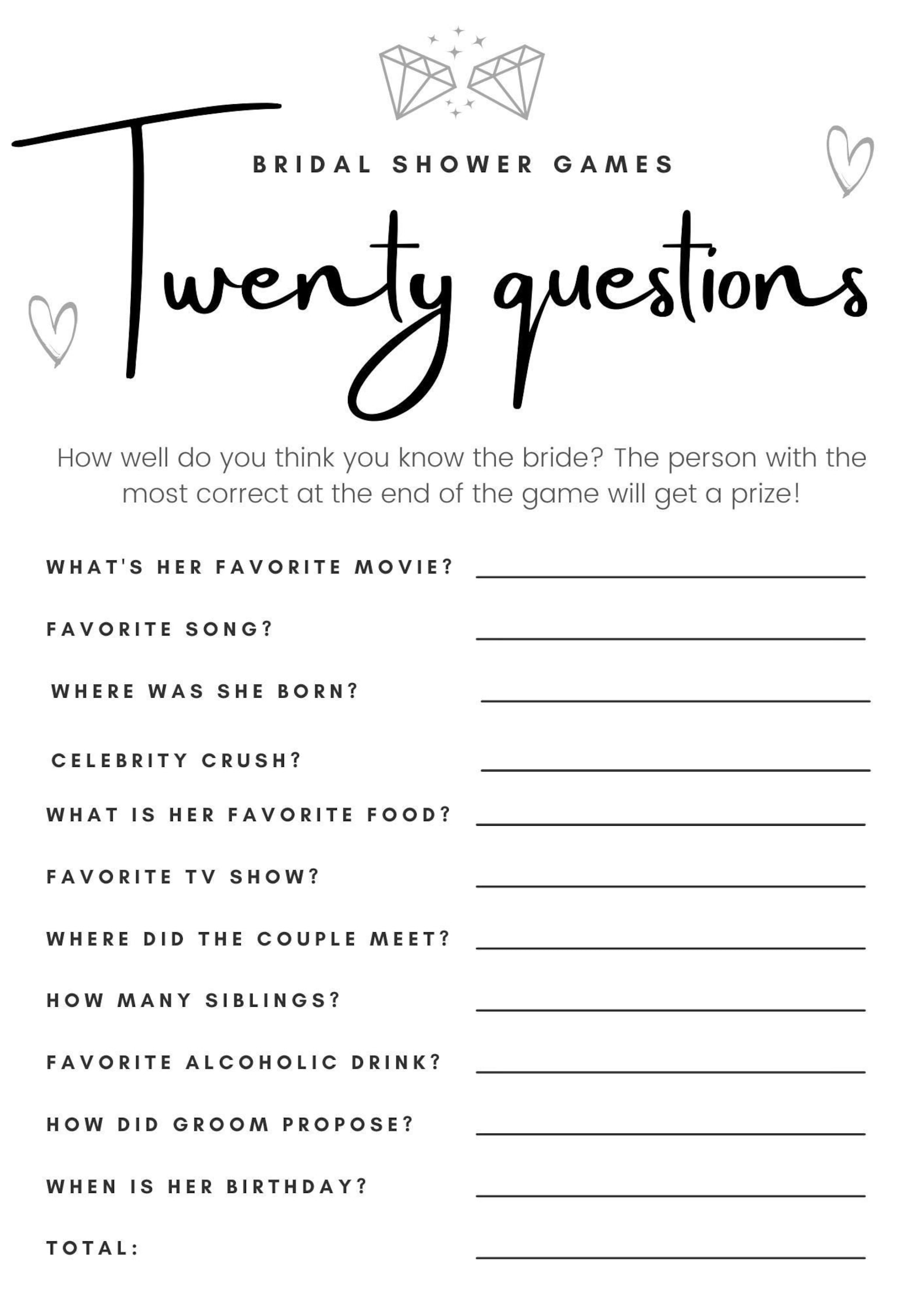 Bride Trivia Bridal Shower Game, Groom Trivia Game, Bridal Shower Games