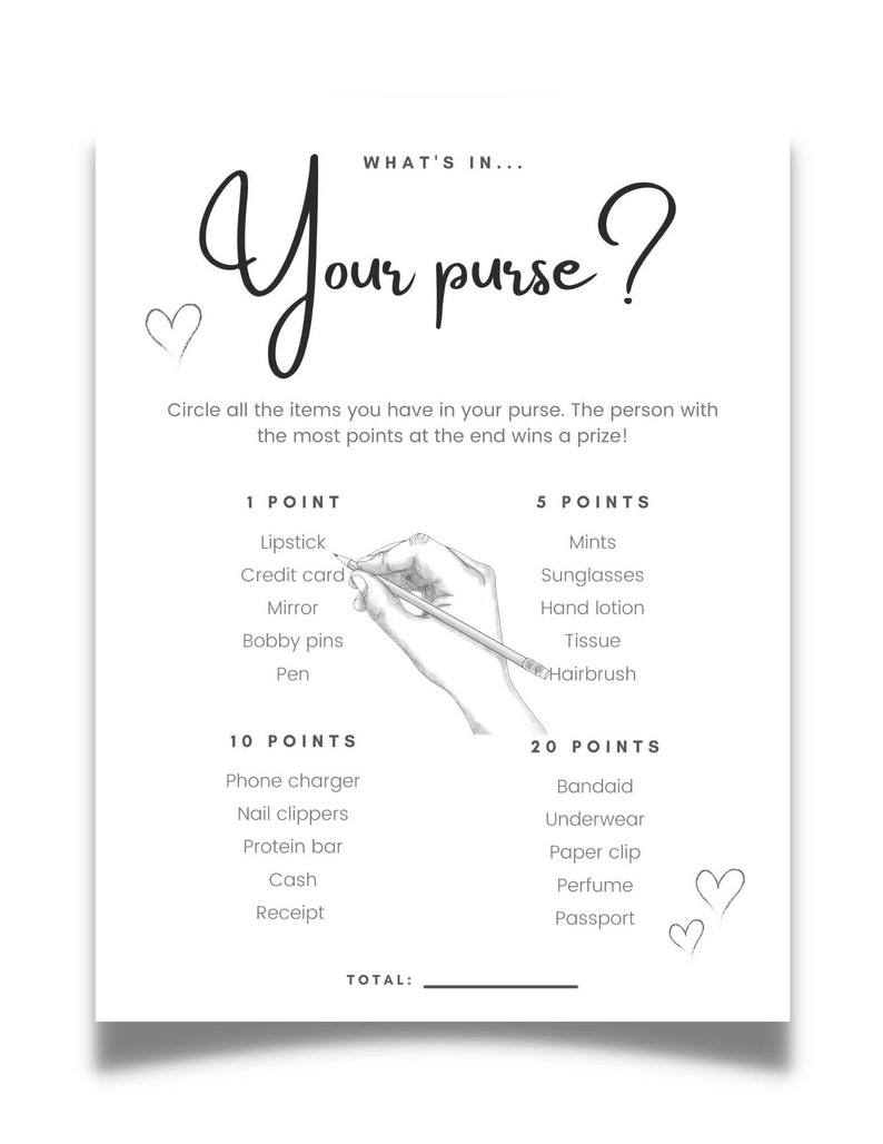 What's in Your Purse Bridal Shower Game, Bridal Shower Games, Etsy