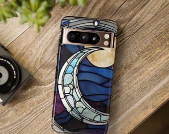 Stained Glass Crescent Moon Phone Case, Celestial Design for Lunar Lovers Tough Cases