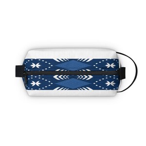 Trendy Aztec Print Zipper Pouch in Blue and White, Geometric Makeup Bag, Toiletry Bag image 6