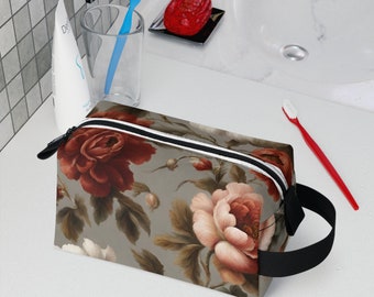 Borsa da toilette floreale versatile con custodia con cerniera, design a scatola, borsa da toilette