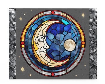Colorful Half Moon Stained Glass Jigsaw Puzzle , Mindful Activity Puzzle (120, 252, 500-Piece)