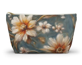 Chic Floral Print T-Bottom Pouch, Ideal for Storing Makeup and Small Items, Accessory Pouch w T-bottom