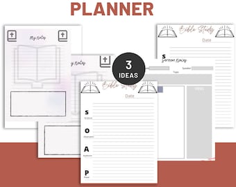 Bible study Planner with sermon  note Bible Study Guide, Bible Study Planner, Bible Reading Log, Faith Based Journal, Prayer Journal