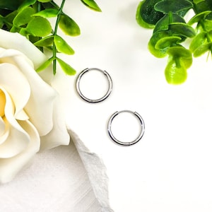 5 Pair of Silver 14mm Surgical Stainless Steel Hinged Huggie Hoop Earring Findings, 10 pieces, Earring Findings, 14mm inner diameter