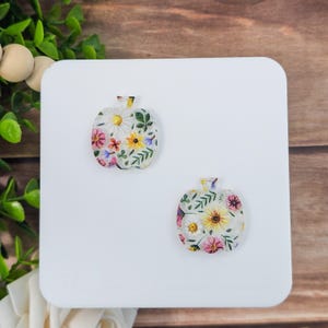 Bright Floral Pumpkin Dangle Earring Blanks, Price Per Pair, DIY Acrylic Earring Blanks, Halloween Earring Blanks