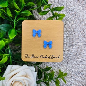 Carolina Powder Blue Bow Stud Earring Blanks, Price Per 5 Pair, Do It Yourself Mix and Match School Spirit Earrings