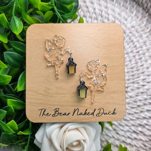 Orange Glitter Firelight Fairy with Glow in the Dark Lantern Charm Earrings Blanks, Price Per Pair, Do It Yourself Unfinished Earrings