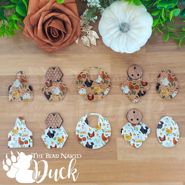 Chicken Print Acrylic Earring Blanks, Price Per Pair, Earring Findings, Jewelry Blanks, DIY