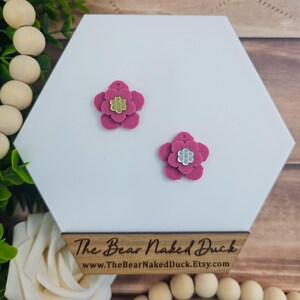 Raspberry Sorbet Layered Flower Dangle Earring Blanks, Price Per Pair, DIY Acrylic Earring Blanks, Floral Earring Blanks, Peel and Stick