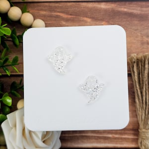 Chunky Glitter Scary Cute Ghost Earring Blanks for Jewelry Makers, DIY Halloween Earring Blanks, Price Per Pair, Acrylic Blanks