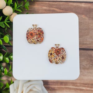 Fall Floral Pumpkin Dangle Earring Blanks, Price Per Pair, DIY Acrylic Earring Blanks, Halloween Earring Blanks